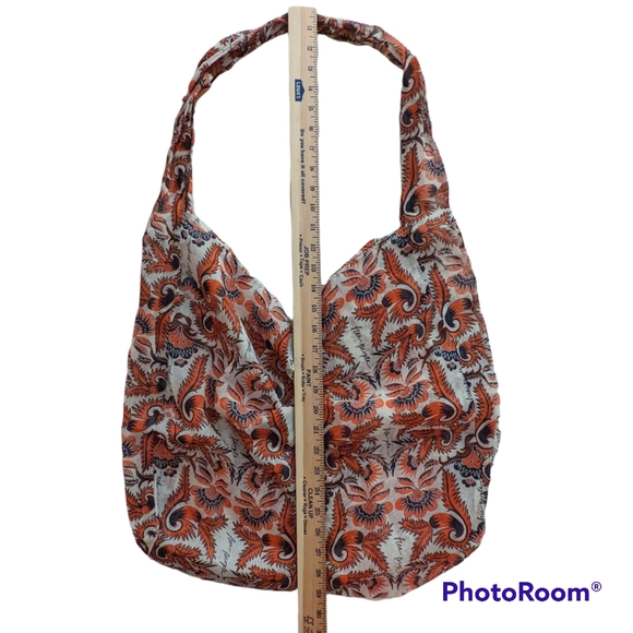 Free People Boho Tote Bag Large Orange Flower Leaf Print Shoppers 19 x 16 x 5 - Picture 9 of 14